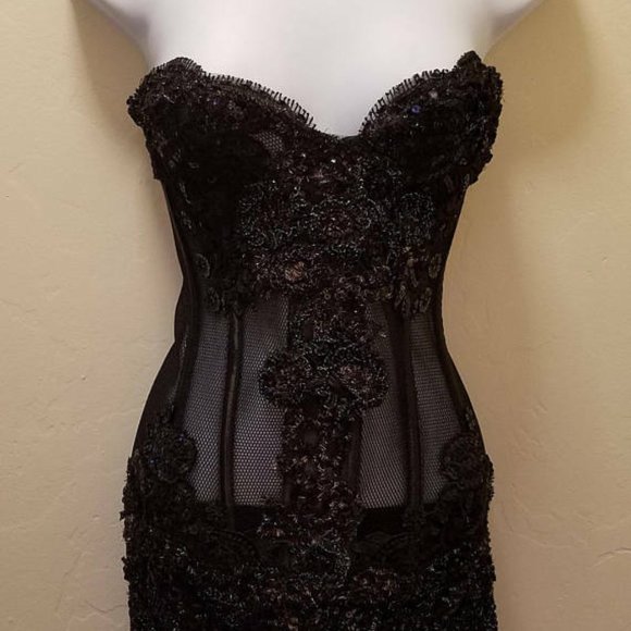 Custom Order Black Mesh Corset Lace Mini Dress - Picture 2 of 5